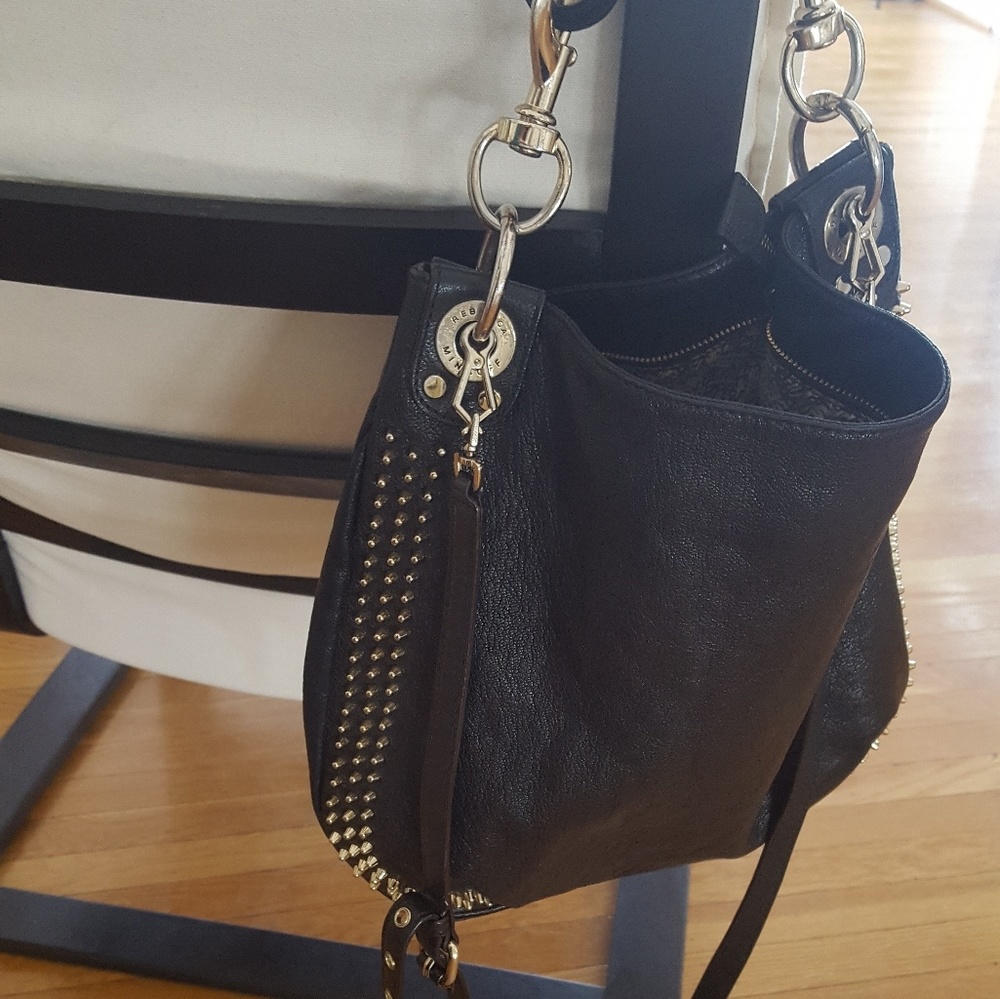 Rebecca Mincoff Black Leather Stud Hobo Habdbag